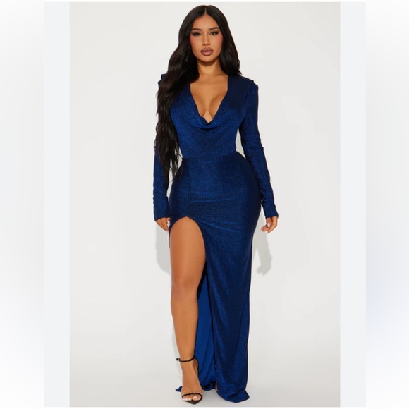 NWT Fashion Nova Always Winning maxi dress in royal metallic blue - Picture 1 of 11